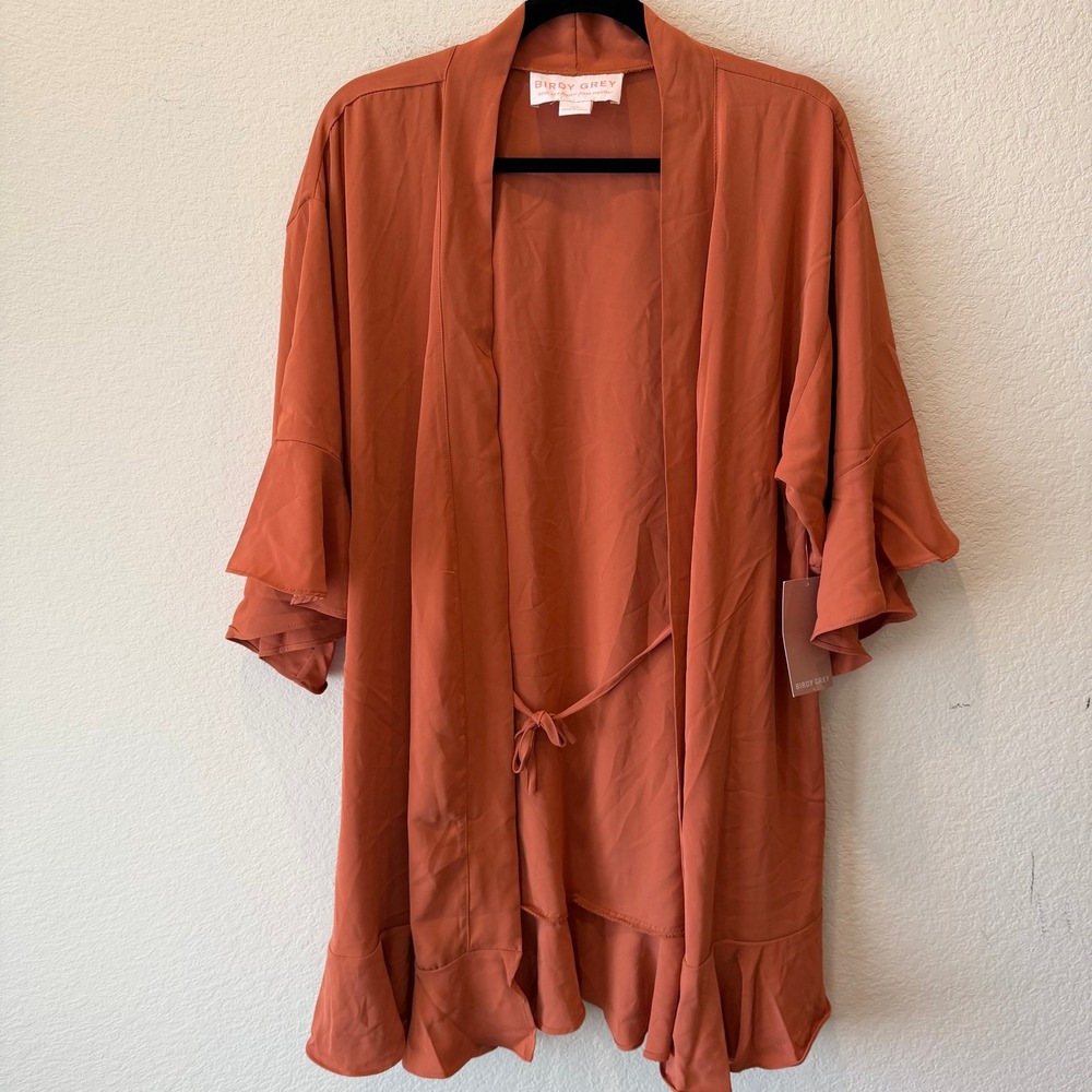 Birdy Grey Terracotta Spice Ruffle Robe Womens XS/S New With Tags Missing Belt